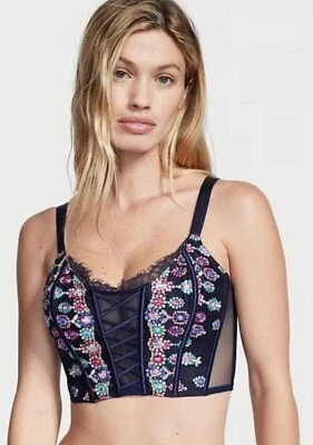 Victoria's Secret Navy Blue Floral Dream Angels Lacy Corset Top Size XS New Bra - Image 1 of 4