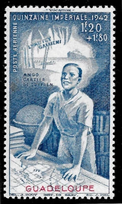 Guadeloupe, Air mail ,#CB1 1942 French Marshal Petain Vichy  MvvLH OG  MAP VF - Image 1 of 2