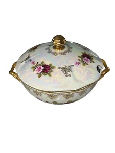 Atelier Karlsbad Soup Serving Casserole Original Czech Republic Floral Gold - Imagen 1 de 5