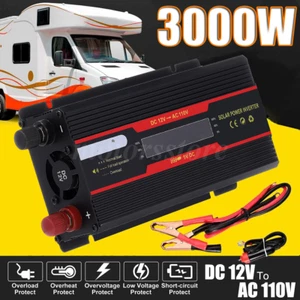 3000W LCD Power Inverter Pure Sine Wave Solar Converter DC 12V to AC 110V 2 USB - Picture 1 of 19