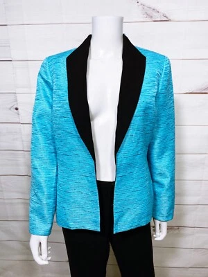 Kasper Petite Womens Open Front Blazer Size 12P Blue Lined Long Sleeve - Image 1 of 4