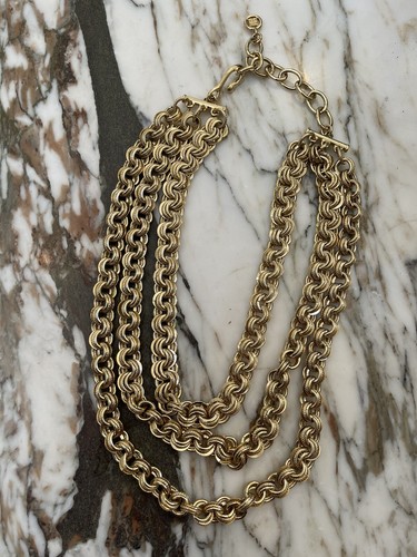 Amazing VTG GIVENCHY heavy goldt 3 Strand adjustable chain Couture Necklace