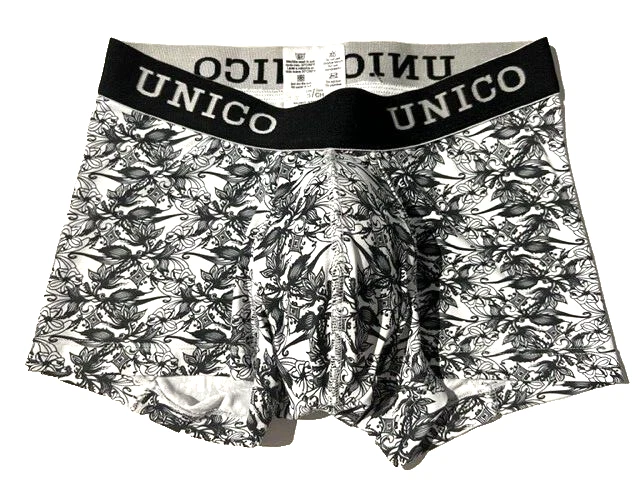 New MUNDO UNICO Mens Black Wht Print Microfiber Trunk Boxer Brief Underwear sz S - Image 1 of 4