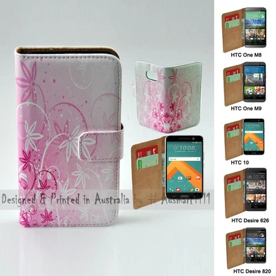 For HTC Series Mobile Phone - Pink Floral Theme Print Wallet Phone Case Cover - Image 1 of 3