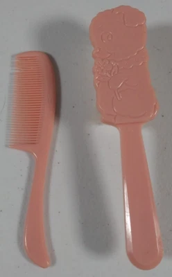 Hair Brush Com Set Baby Pink Lamb 5.5"  Plastic Grooming Set of 2 Vintage Infant - Image 1 of 4