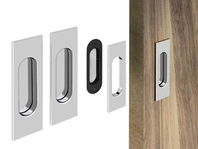 Unterputz Einbaugriffe für Schiebetür 2er Set Chrom Satin Nickel Rechteck - Bild 1 von 4