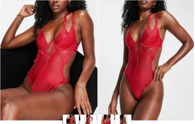 Ann Summers Sexy Renda Vermelha Corpete Corpo Sem Costas Uma Peça Tamanho 18 D DD 44 D-E - Imagem 1 de 4