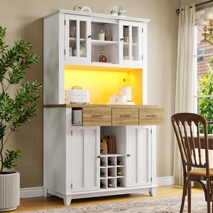Buffetschrank Sideboard Hochschrank Anrichte LED Küchenschrank Vitrinenschrank - Bild 1 von 9