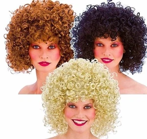PELUCAS DISCO PERM DISCO PARA ADULTOS De lujo Años 80 Rubia Negra Marrón Vicky Pollard Arena etc. - Imagen 1 de 4