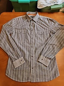 Camisa a Presión Armani Jeans AJ Para Hombre MEDIANA L/S Gris/Blanco a Rayas Usada en Excelente Condición GB25 - Imagen 1 de 10