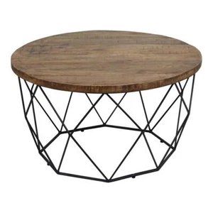 Trent Home Round Wood and Iron Coffee Table in Chestnut Brown/Black - Picture 1 of 4