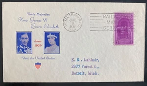 1939 Royal Train RPO USA First Day Cover King George 6 KGVI Visit To Detroit MI - Picture 1 of 2