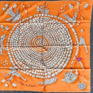 Coral Pattern On Orange 100% Silk Twill Scarf -- 86cm X 86cm - Picture 1 of 5