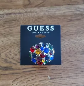 Anello GUESS Los Angeles misura 7 tono argento rosso blu verde oro cristalli nuovo - Foto 1 di 8