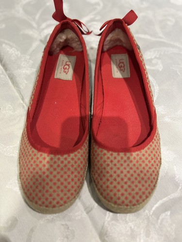 UGG Espargata Piatta Donna Rossa A Polka Punto Morbida Casual Estate Coastal Core Taglia 8