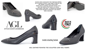 AGL Damen Pumps schwarz Leder spitz zulaufend geformt niedriger Absatz: Größe EU38/US8 - Bild 1 von 10