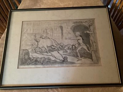 Impresión de James Gillray 1851 Bohn “John Bull cebado por los perros del impuesto especial” Foto 1 de 4