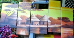AFRICAN SCENE ARTWORK ON CANVAS 5 X JOINED 175 X 80 CM APPROX CAN POST SEPERATE - Picture 1 of 6