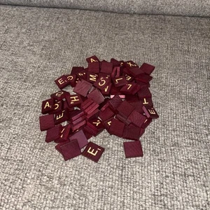 90 Plus Scrabble Deluxe Tiles Maroon Burgundy Replacement Pieces w/Pouch - Picture 1 of 4
