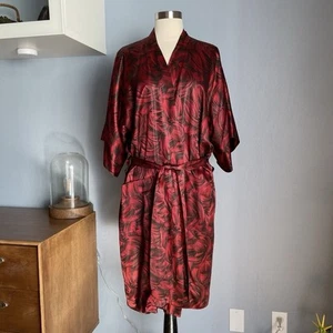 Vintage 60s 70s Maroon Brush Strokes Robe Smoking Jacket Hugh Hefner M/L - Picture 1 of 11