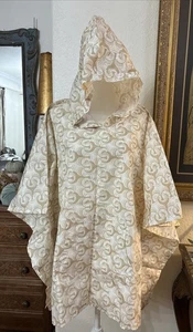 Chicos Packable Rain Poncho Womens One Size Tan & White Water Repellent Hooded - Picture 1 of 16