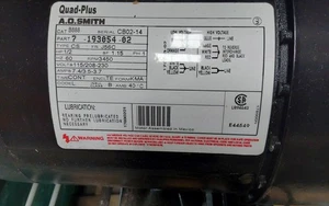 AO SMITH 1/2 HP 3600 J56C TE SINGLE PHASE B888 LOCATION F-2 - Picture 1 of 4