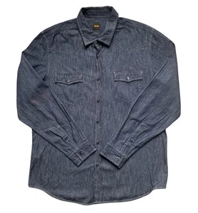 Hugo Boss Denim Shirt Blue Button Up Top Mens XL Ritual Western Cowboy - Picture 1 of 9
