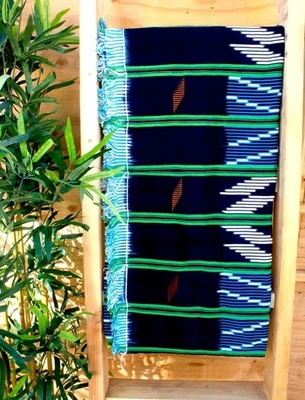 Traditional African Baule Green Throw/blanket Designer Cotton Fibers Handmade - Image 1 of 4