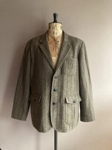 LL Bean Tweed Jacket Mens Size 48R Brown Hunting Field Utility Wool Blazer - Picture 1 of 14