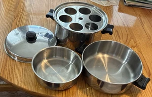 Saladmaster Dutch Oven Stock Pot W/Dome Lid & Egg Poacher 18-8 Tri Clad SS USA  - Picture 1 of 10