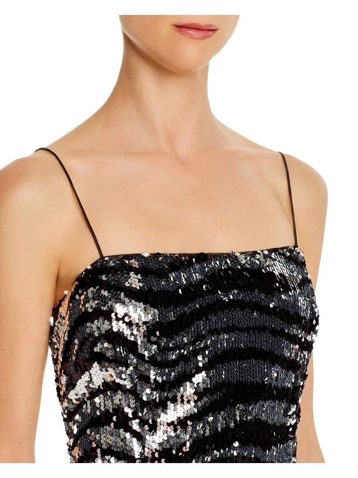 Aidan by Aidan Mattox Womens Black Zebra Sequined Cocktail Dress 4 BHFO 7482
