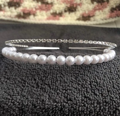 Rhinestone Pearl Silver Decorative Headband Wedding Flower Girl Hair Accessory - Image 1 of 4
