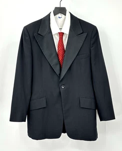 Chaqueta esmoquin vintage años 70 DESPUÉS DE SEIS esmoquin solapa satinada formal un botón negro 40R - Imagen 1 de 8