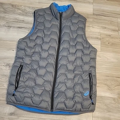 ASICS Puffer Vest Reversible Mens Large Gray/Blue Regular Fit  - Image 1 of 4