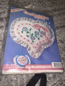 McNeill Candlewicking Stitchery Kit NEW #5165 Heart & Ribbons - Picture 1 of 5