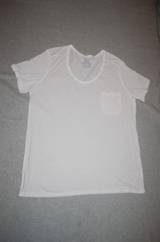 Womens S/S Tee Shirt WHITE SCOOP NECK Chest Pocket THIN FABRIC Size S M L XL XXL - Image 1 of 1