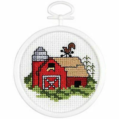 Janlynn 18 Count Round Mini Counted Cross Stitch Kit 2-1/2-inch Barn 099311