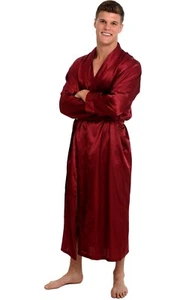 Alexander Del Rossa Mens Burgundy Satin Lounge Robe XL - Picture 1 of 3