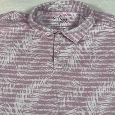 Nat Nast Golf Polo Shirt Pink Tropical Palm Leaf Print Size L Luxury Originals - Image 1 of 4