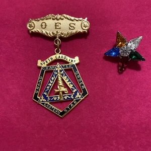 Vintage Orden Eastern Star Grand Chapter Gold Plate N. Carolina + Strass Pin - Bild 1 von 6