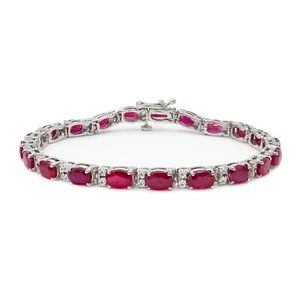 7Ct Oval Lab-Created Pink Ruby Women's Tennis Bracelet 14K White Gold Plated - Picture 1 of 8