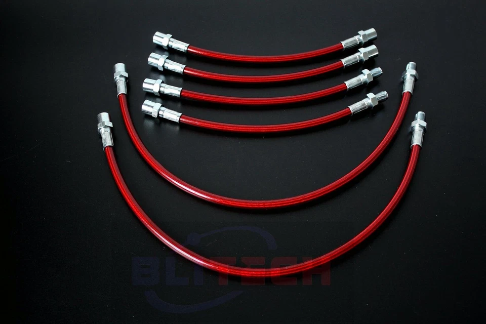 Líneas de freno de acero inoxidable trenzadas rojas para BMW E36 serie 3 1994-98 delanteras traseras Foto 1 de 1