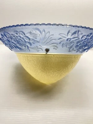 1940s Art Deco 9”Ivory Center Blue Embossed Flowers 3 chain fixture Globe Only - Image 1 of 4