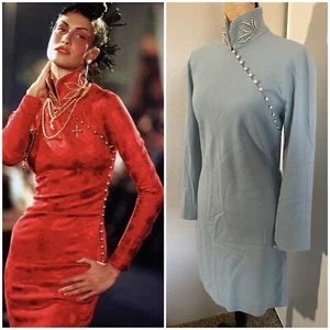 Vtg documented dior by John Galliano fall 1997 chinoiserie blue cheongsam dress - Picture 1 of 22