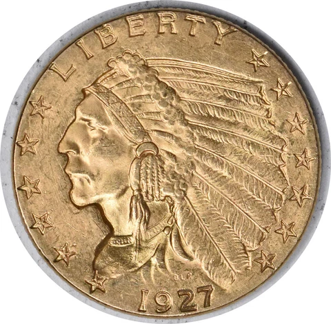 1927 $2.50 Gold Indian AU Slider Uncertified #1052 Cover