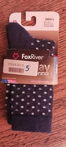 Fox River socks sm s small merino wool women crew navy blue Dottie Polka-dot - Picture 1 of 3