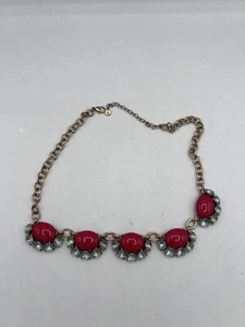 Vintage "Mae" Stella And Dot Necklace Red Rhinestone Gold Tone  - Picture 1 of 17