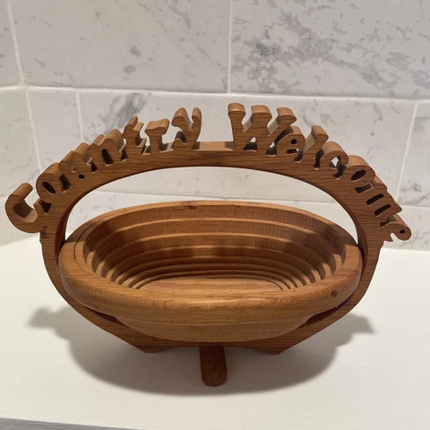 Folding Collapsible Wooden Basket Fruit Veggie Bowl Decor-Country Welcome-(B15) Cover