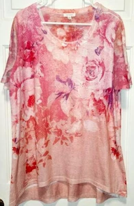 Floral Blouse 3X - Size 22 Conceptions Brand Pink Bling Rayon - Picture 1 of 4