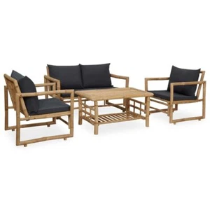 4pcs Garden Sofa Set Bamboo Outdoor Patio 4-Seater Lounge Furniture With Cushion - Picture 1 of 11